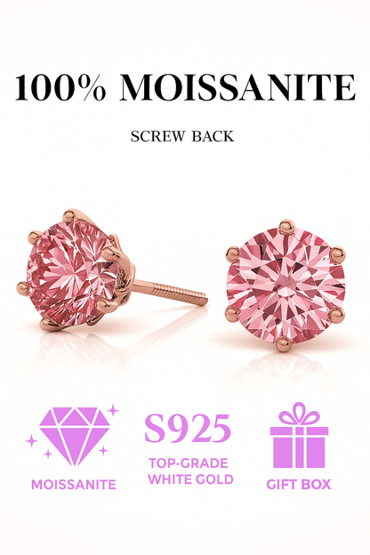 Elegant Pink Moissanite Studs – 6.5mm – Rose Gold Color for Women