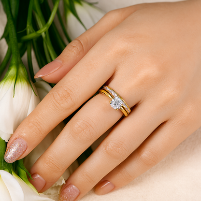 Luxury Solitaire Round Zircon Wedding Ring – White/Yellow Gold Plated