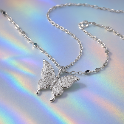 Premium White Gold Double Butterfly Necklace – Elegant & Graceful