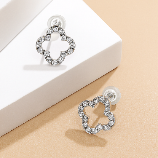 Moissanite Lucky Studs – 18K White Gold – Elegant Bridal Gift