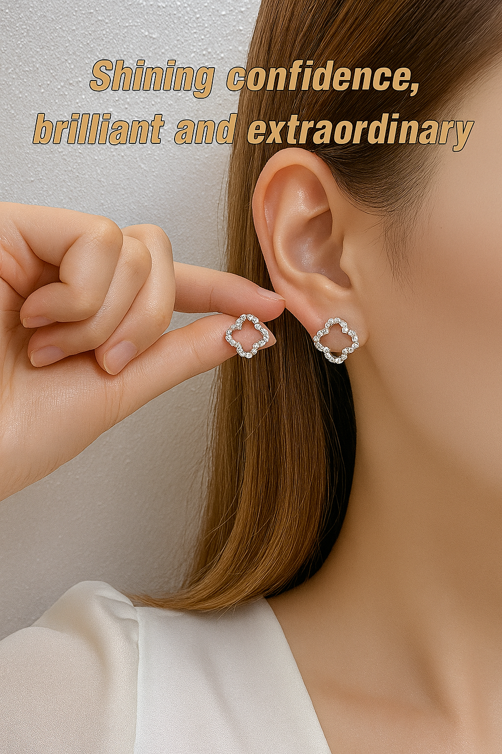Moissanite Lucky Studs – 18K White Gold – Elegant Bridal Gift