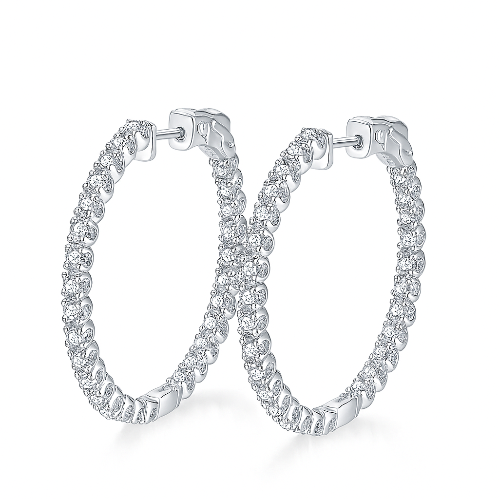 GRA Moissanite Hoops – 2mm – White Gold – Wedding Jewelry