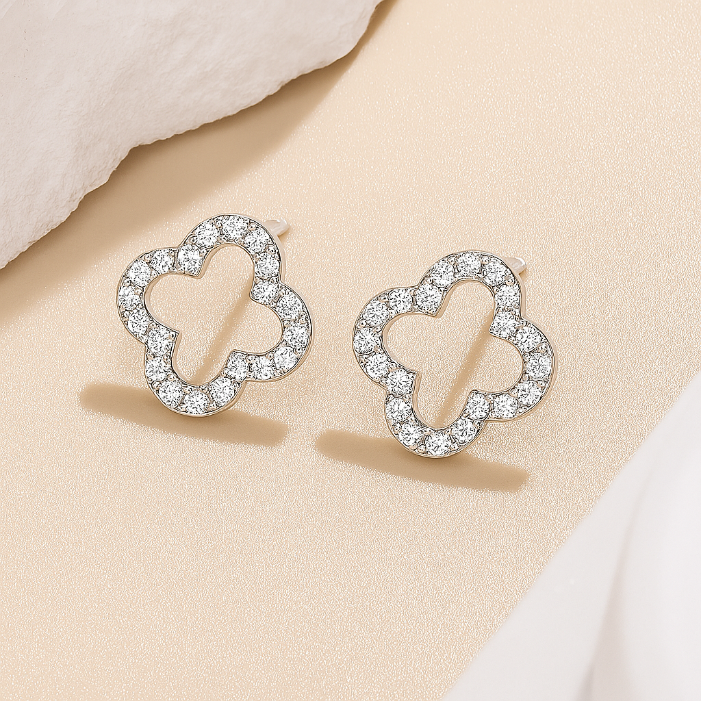 Moissanite Lucky Studs – 18K White Gold – Elegant Bridal Gift