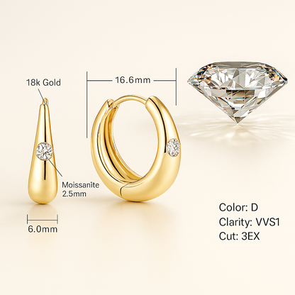 White Gold Moissanite Circle Earrings – Elegant Party Gift for Women