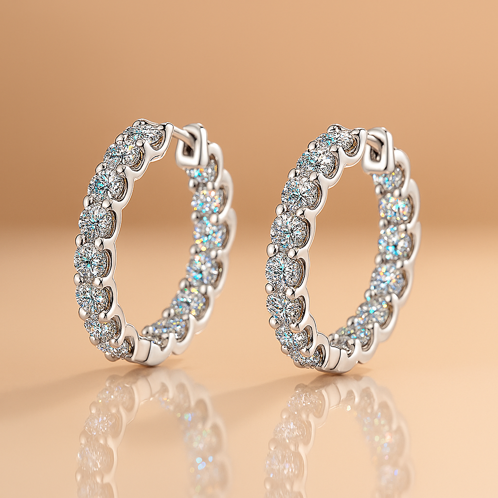 GRA Moissanite Hoops – 2mm – White Gold – Wedding Jewelry