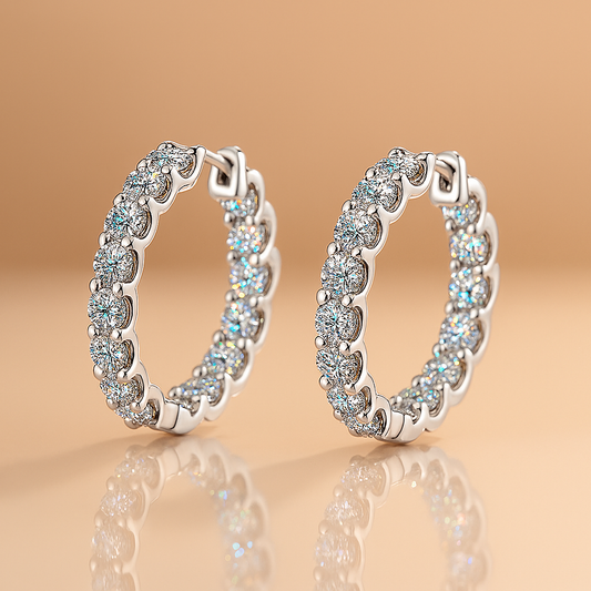 GRA Moissanite Hoops – 2mm – White Gold – Wedding Jewelry