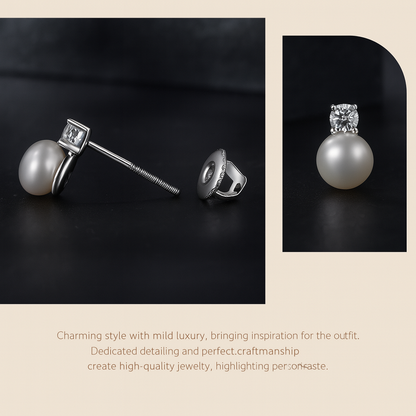 BAMOER 925 Silver Moissanite & Pearl Wedding Earrings