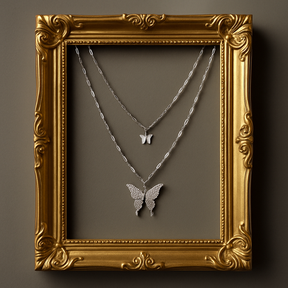 Premium White Gold Double Butterfly Necklace – Elegant & Graceful