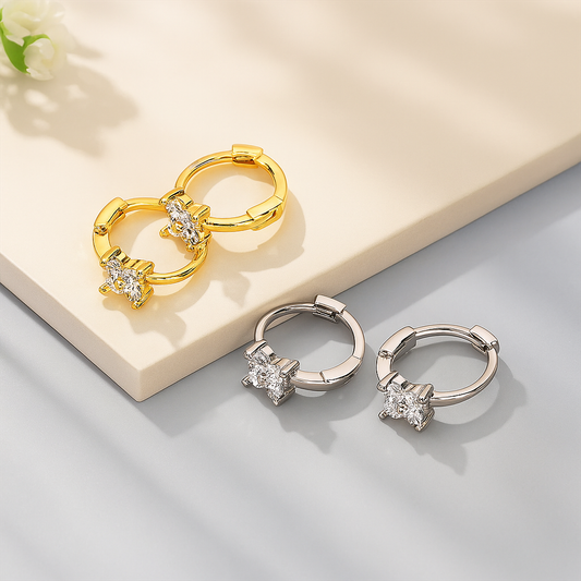 OXTAO Minimalist CZ Studs – White Gold – Elegant & Cute