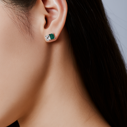 Vinregem Sapphire & Emerald Studs – White Gold – Party Jewelry
