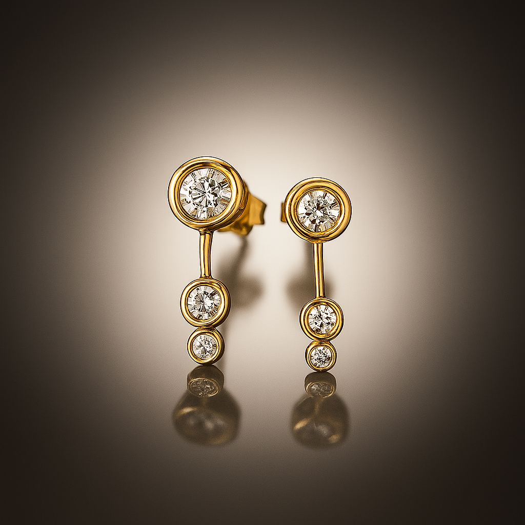 Moissanite Ear Jacket Studs – 5/4/3.5mm – White Gold – 2024 Design