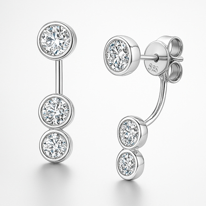 Moissanite Ear Jacket Studs – 5/4/3.5mm – White Gold – 2024 Design