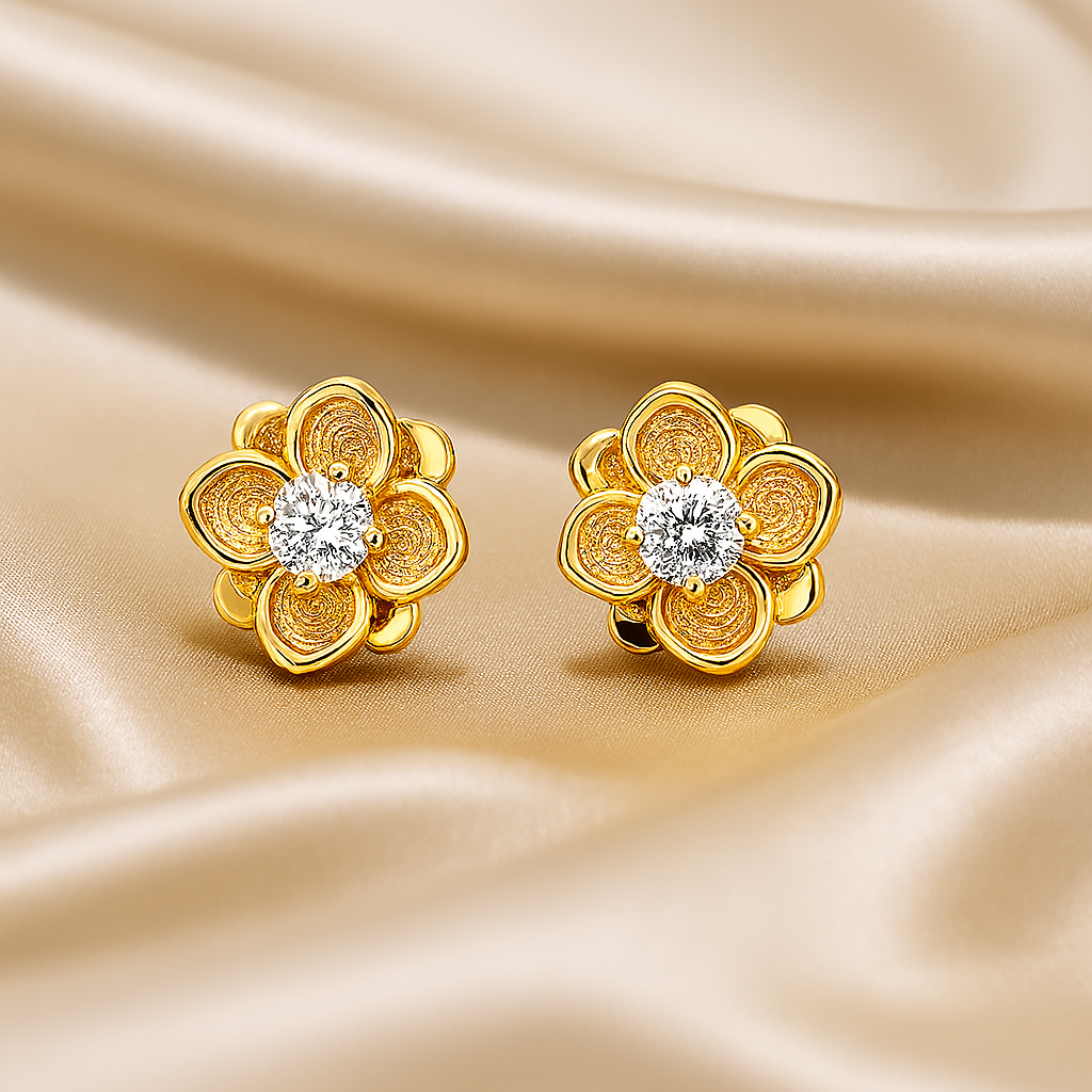 Kuololit Diamond Studs – Round Flower – Solid Gold – Wedding Fine Jewelry