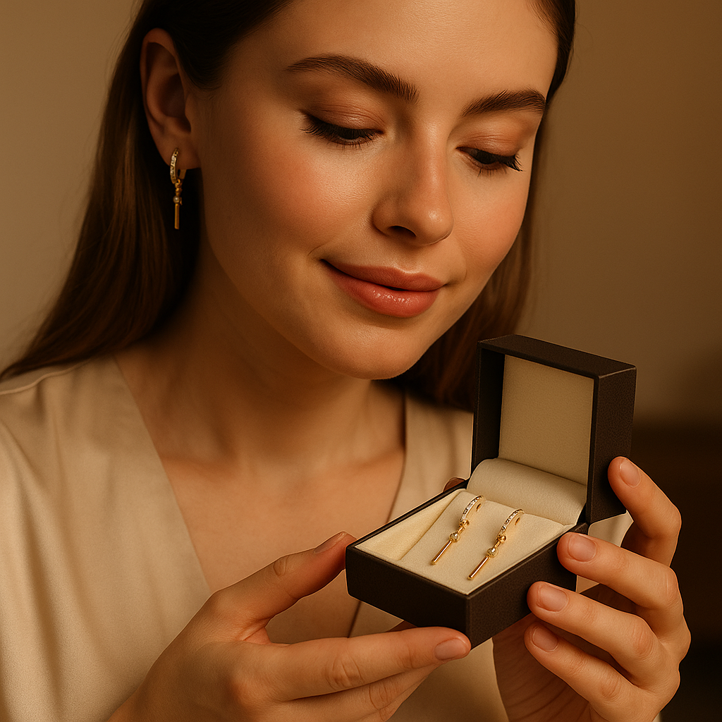 White Gold Hoop Earrings – Full Zircon – Rectangle Drop – Luxury Gift