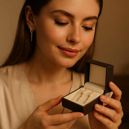 White Gold Hoop Earrings – Full Zircon – Rectangle Drop – Luxury Gift