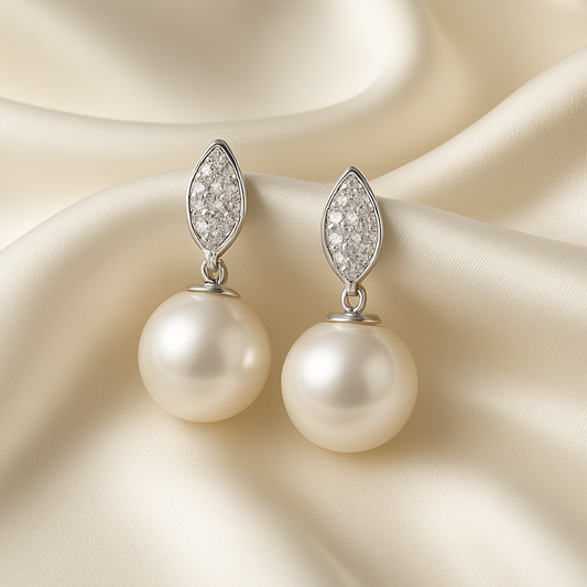 WOSTU Pearl Moissanite Drops – White Gold