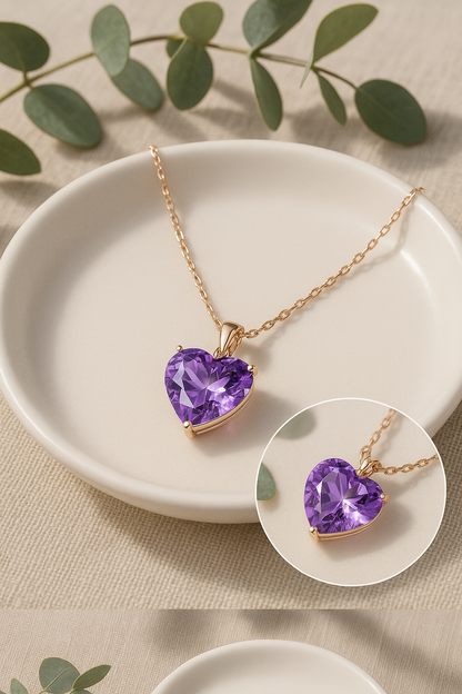 Romantic Amethyst Heart Necklace – Gold-Plated Gift Jewelry