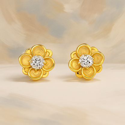 Kuololit Diamond Studs – Round Flower – Solid Gold – Wedding Fine Jewelry