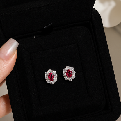 Ruby Flower Stud Earrings – White Gold – Luxury Wedding Jewelry