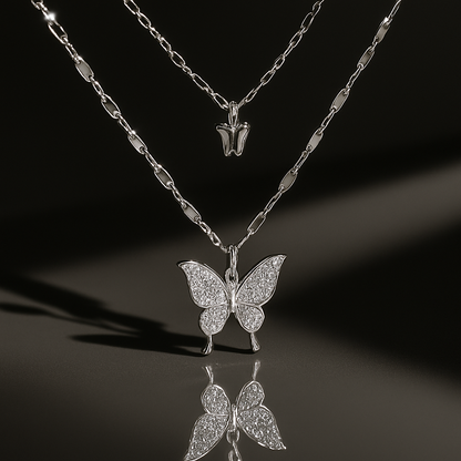 Premium White Gold Double Butterfly Necklace – Elegant & Graceful