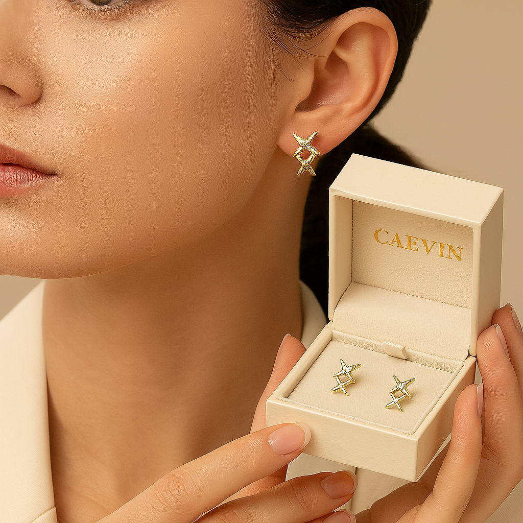 OXTAO Minimalist CZ Studs – White Gold – Elegant & Cute
