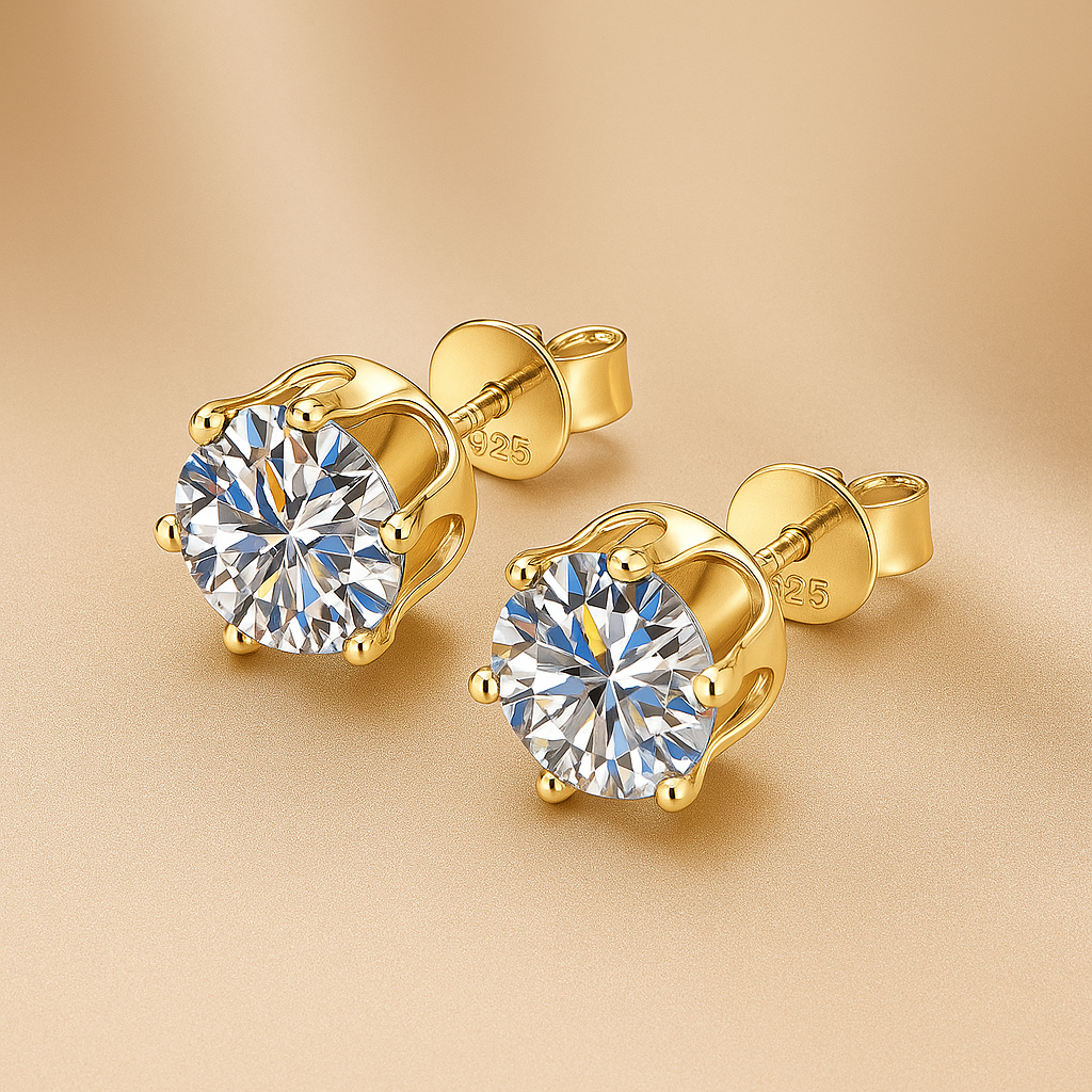 Elegant Moissanite Stud Earrings – D Color – 0.1–3CT – White Gold Luxury