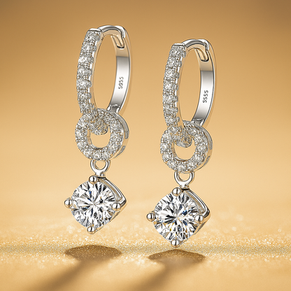 NeeTim Drop Earrings – Moissanite – White Gold – Elegant Gift