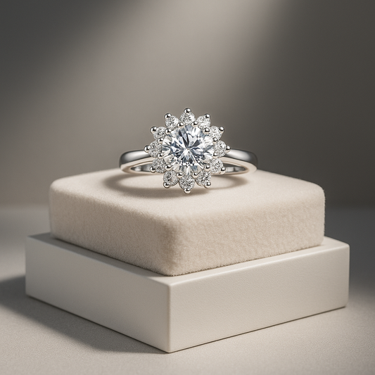 925 Silver Moissanite Flower Ring – Elegant Gift & Wedding Jewelry