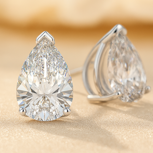 Waterdrop Moissanite Earrings – Pear Cut – Certified – White Gold