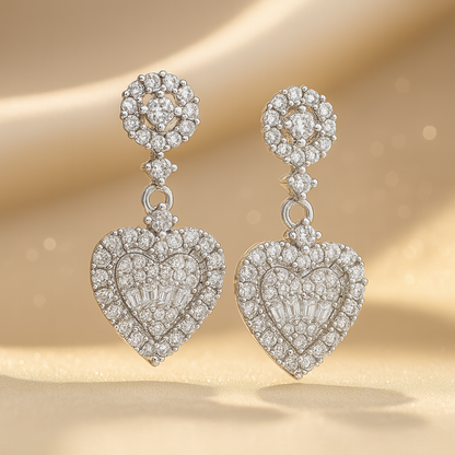 925 Silver Heart Zircon Drop Earrings – Elegant Sparkle for Women