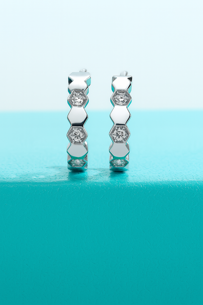 AnuJewel Honeycomb Huggies – D Color Moissanite – White Gold
