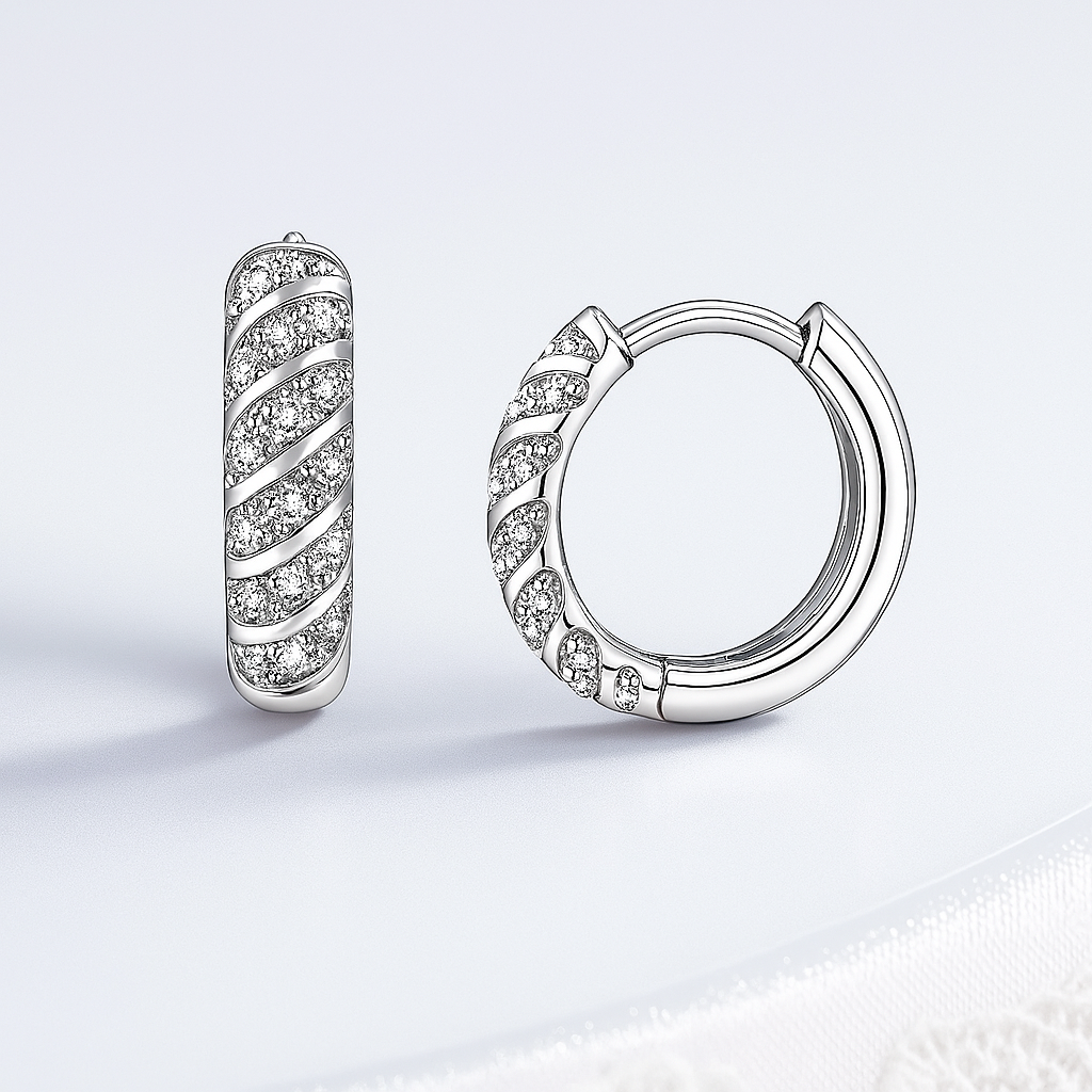 PERFANY Moissanite Hoop Earrings – White Gold – Wedding Party Jewelry