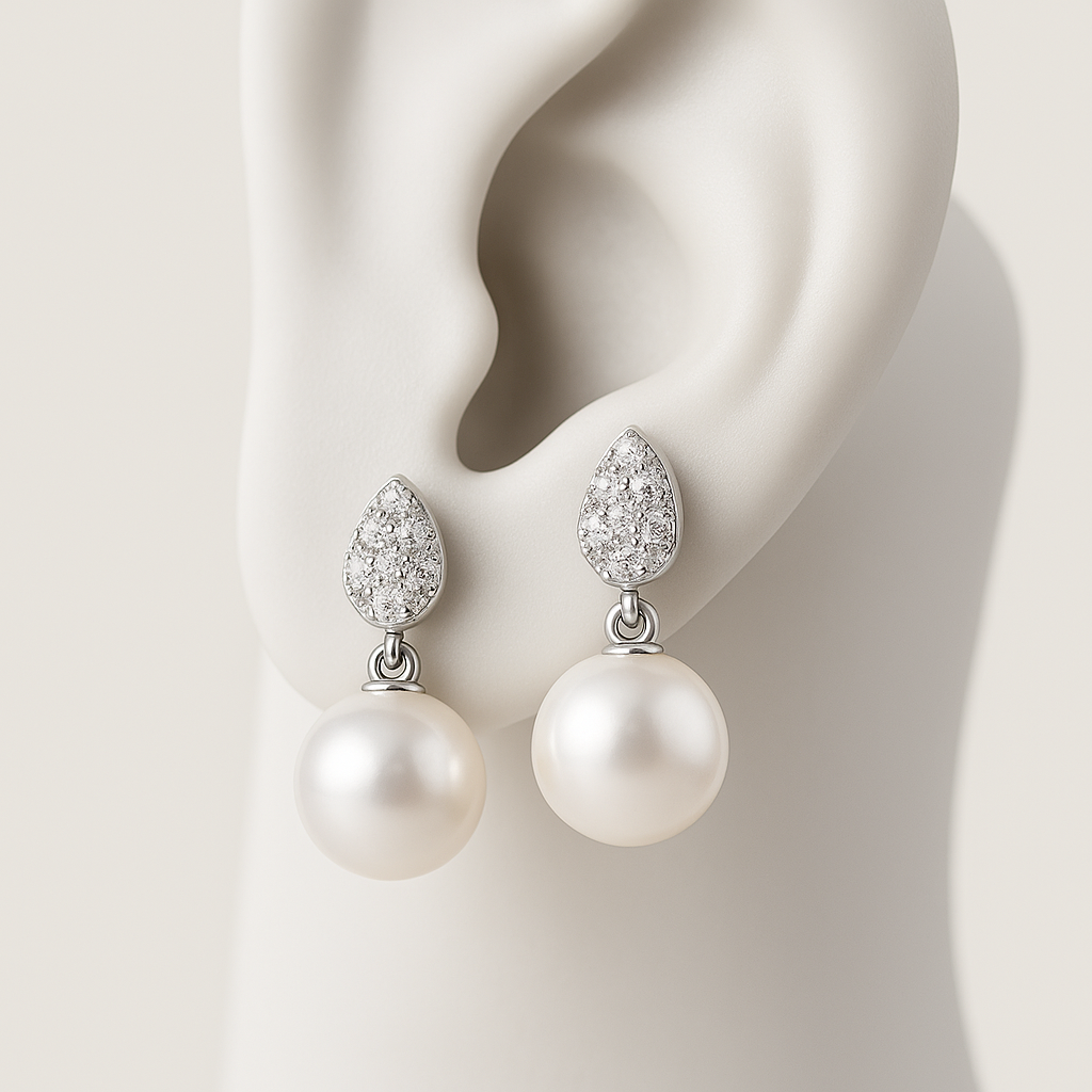 WOSTU Pearl Moissanite Drops – White Gold