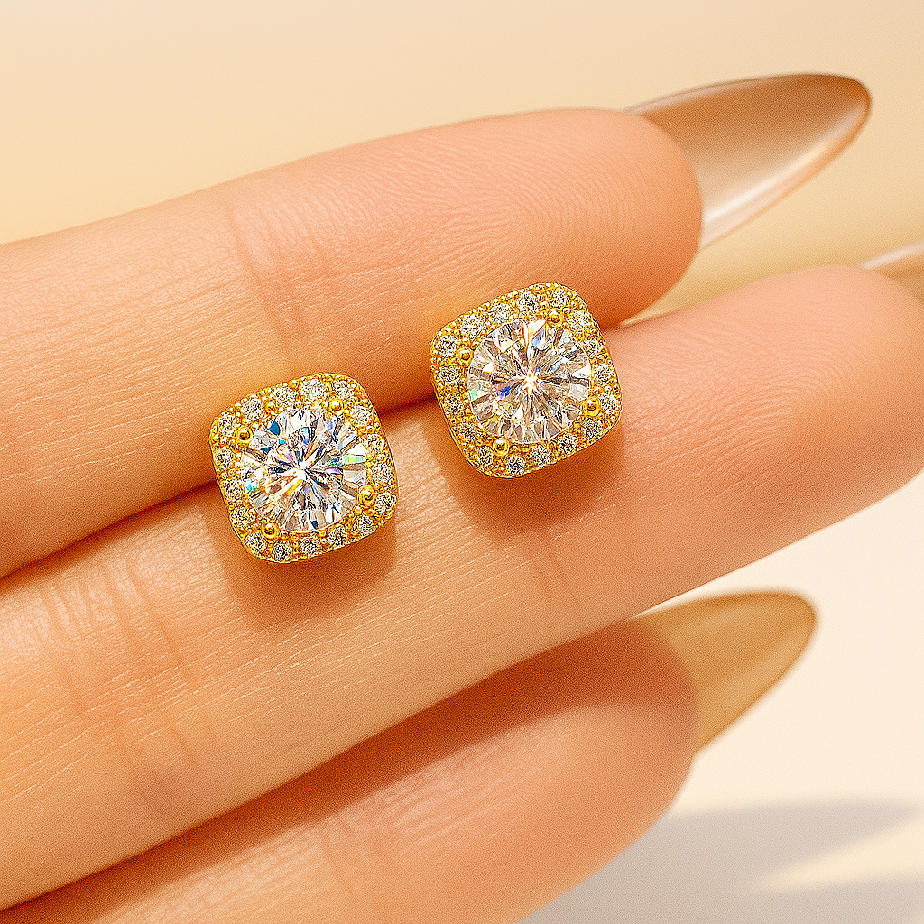 Radiant Moissanite 1CT – Classic Halo Studs in White Gold by KNB