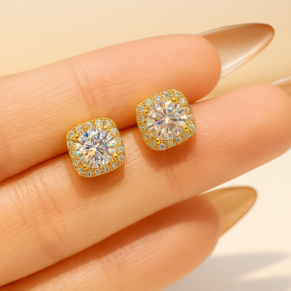 Radiant Moissanite 1CT – Classic Halo Studs in White Gold by KNB