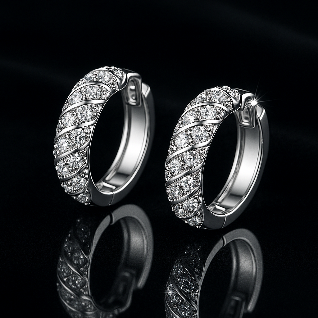 PERFANY Moissanite Hoop Earrings – White Gold – Wedding Party Jewelry