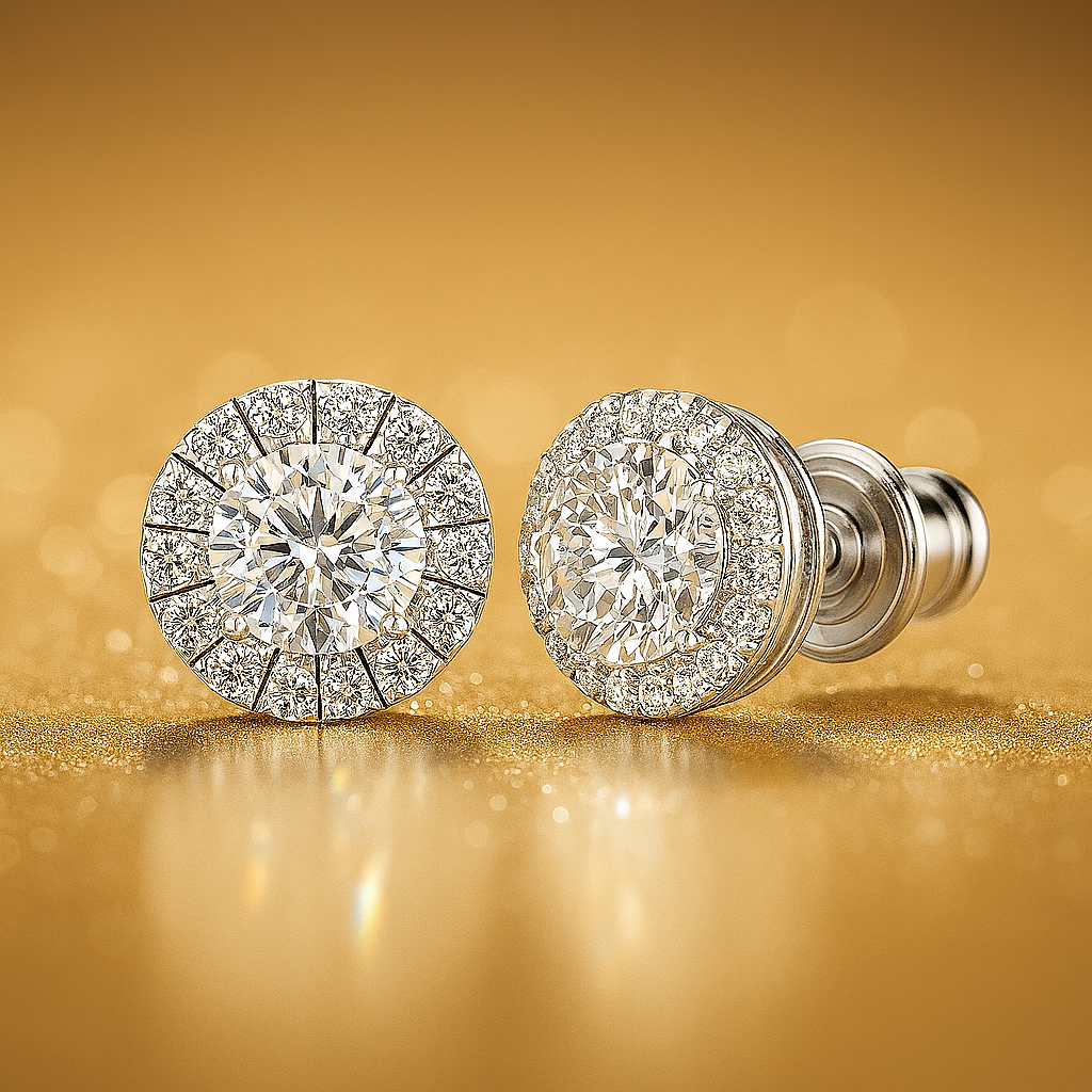 Smyoue Moissanite Studs – 0.3/0.5CT – Ideal Cut – 18K White Gold