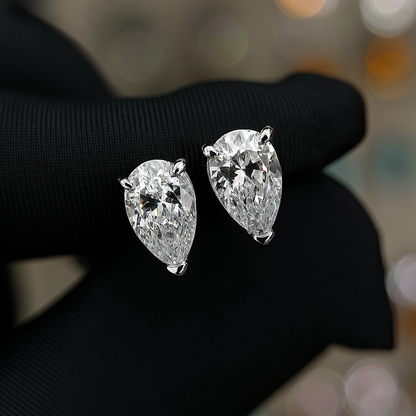 Waterdrop Moissanite Earrings – Pear Cut – Certified – White Gold
