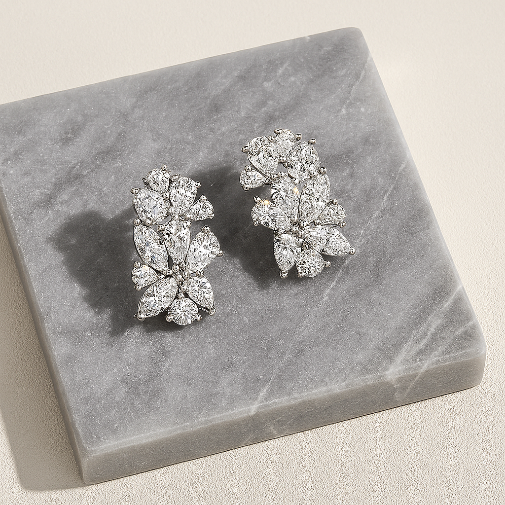 Snowflake Stud Earrings – White Gold – Luxury Bridal Design