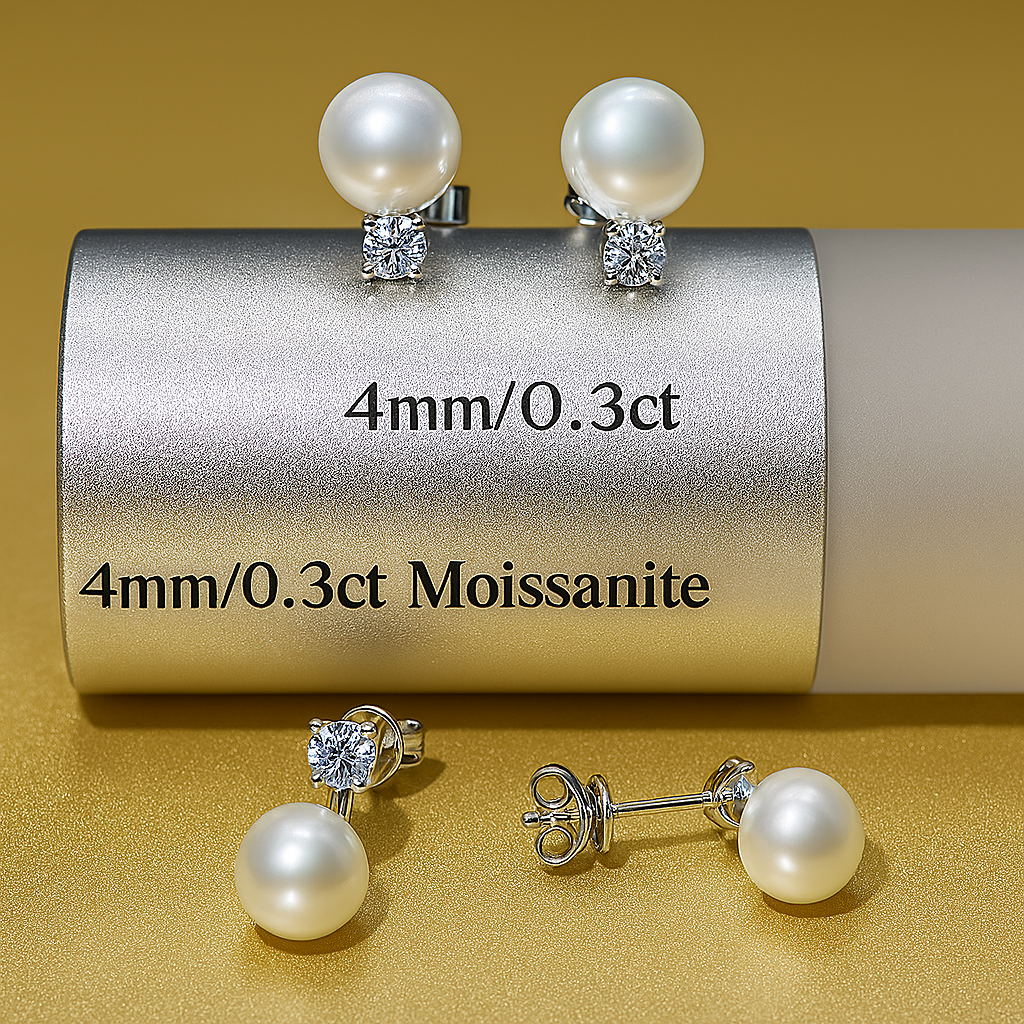 Pearl Drop Earrings – Moissanite Accent – FEOBUR – White Gold
