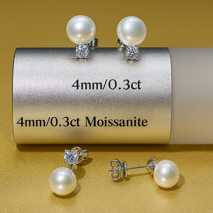 Pearl Drop Earrings – Moissanite Accent – FEOBUR – White Gold