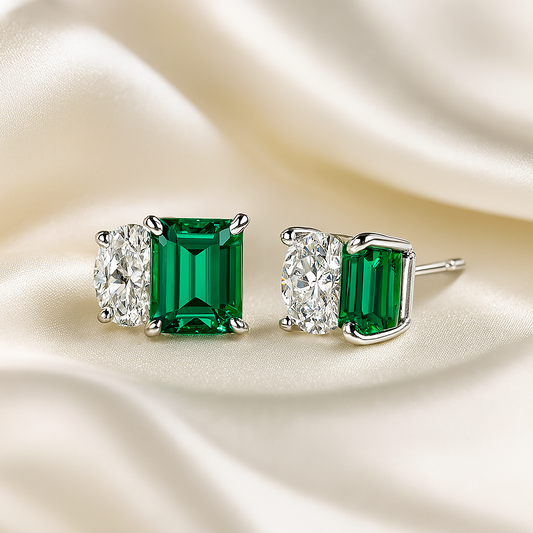 Vinregem Sapphire & Emerald Studs – White Gold – Party Jewelry