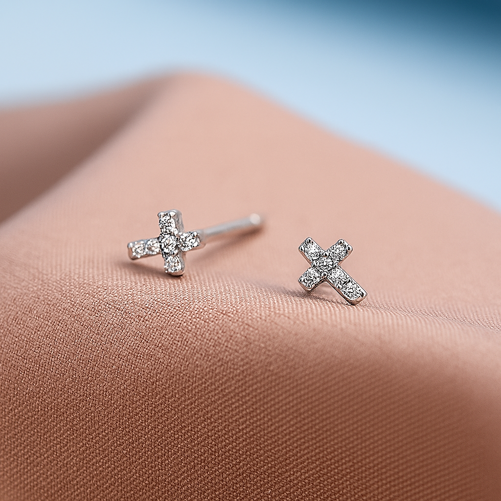 OXTAO Minimalist CZ Studs – White Gold – Elegant & Cute