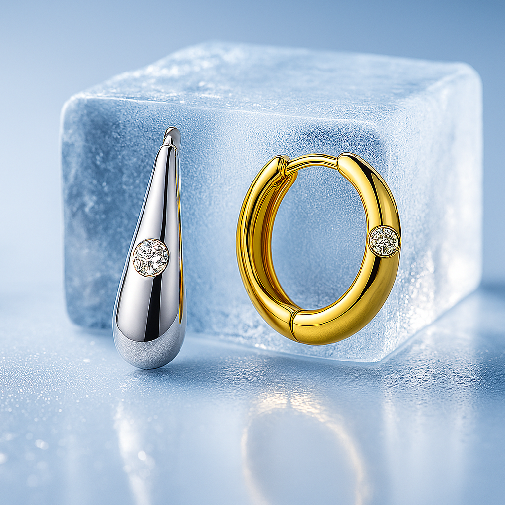 White Gold Moissanite Circle Earrings – Elegant Party Gift for Women