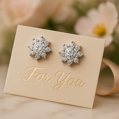 DiamondWorld Moissanite 0.5CT Studs – Sunflower Halo – White Gold