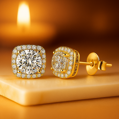 Radiant Moissanite 1CT – Classic Halo Studs in White Gold by KNB