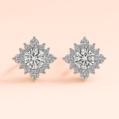Snowflake Moissanite Studs – 18K White Gold – Pass Diamond Test