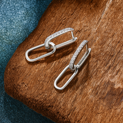 IOGOU Moissanite Paperclip Hoops – D Color – White Gold