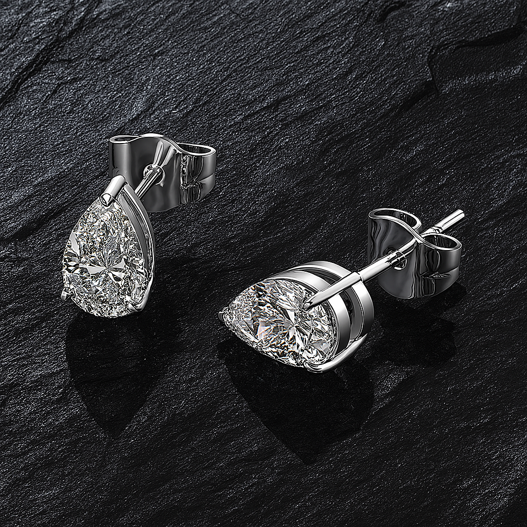 Waterdrop Moissanite Earrings – Pear Cut – Certified – White Gold