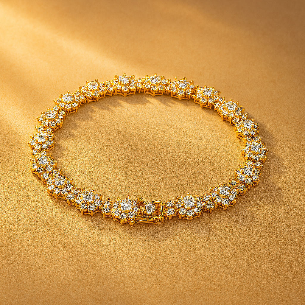 D Color Diamond Sunflower Bracelet – Premium White Gold Finish